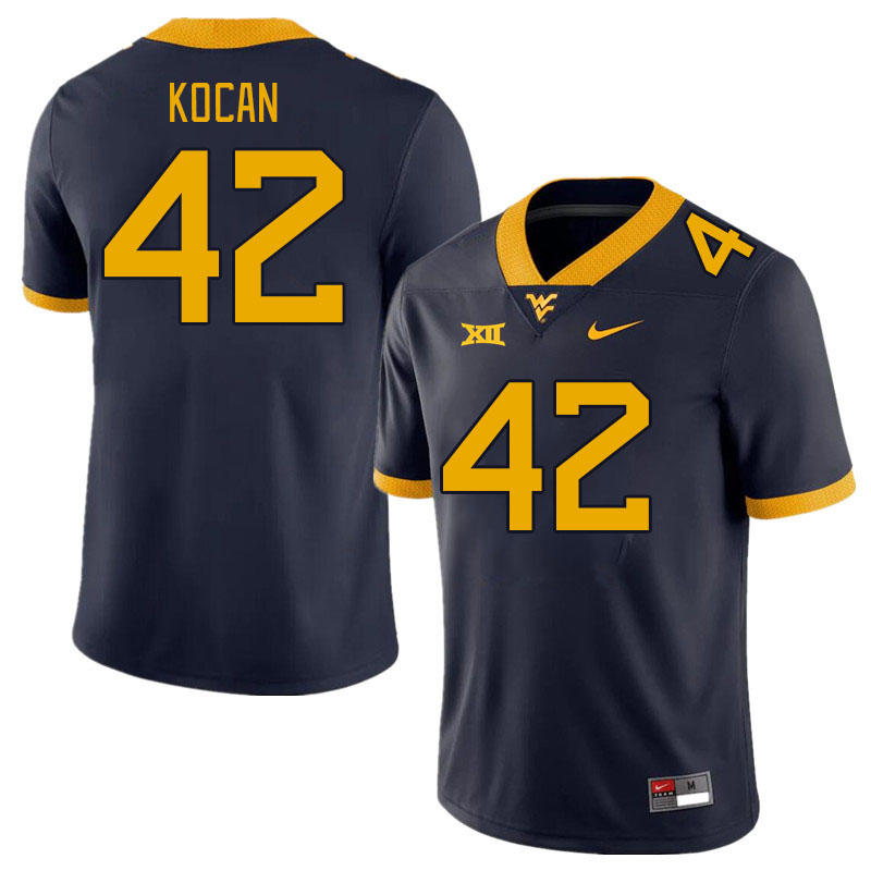 Men #42 RJ Kocan West Virginia Mountaineers College Football Jerseys Stitched Sale-Navy